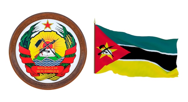 Nationale vlag en het wapen 3D illustratie van Mozambique