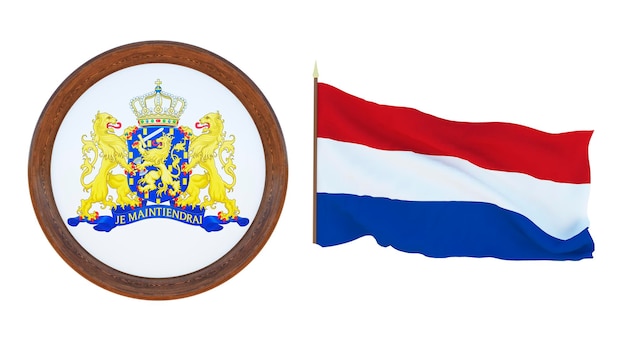 Nationale vlag en het wapen 3d illustratie van nederland