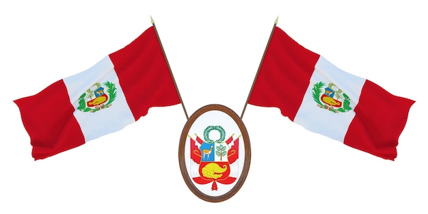 Nationale vlag en het wapen 3D illustratie van Peru Achtergrond voor redacteuren en ontwerpers Nationale feestdag