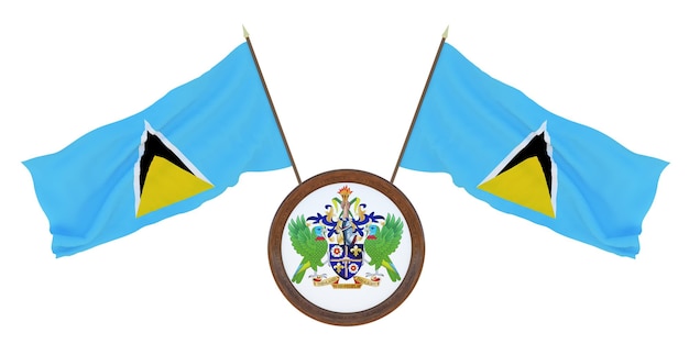Nationale vlag en het wapen 3D illustratie van Saint Lucia Achtergrond voor redacteuren en ontwerpers Nationale feestdag