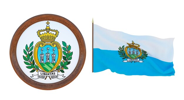 Nationale vlag en het wapen 3D illustratie van San Marino