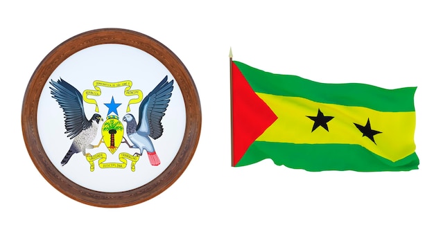 Nationale vlag en het wapen 3D illustratie van Sao Tomé en Principe