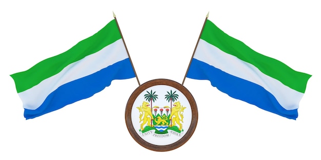 Nationale vlag en het wapen 3D illustratie van Sierra Leone Achtergrond met vlag van Sierra Leone