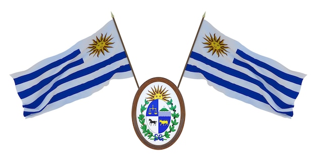 Nationale vlag en het wapen 3D illustratie van Uruguay Achtergrond voor redacteuren en ontwerpers Nationale feestdag
