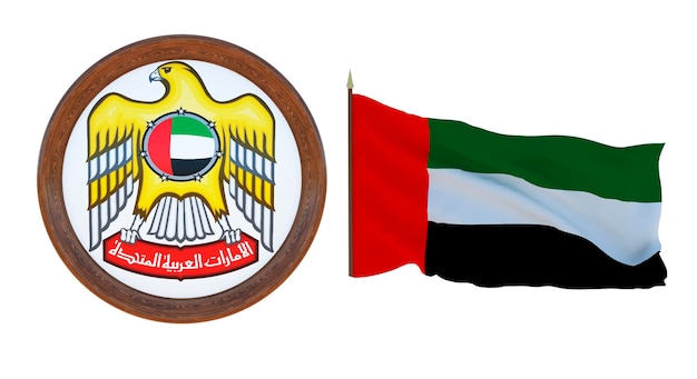 Nationale vlag en het wapen 3D illustratie van Verenigde Arabische Emiraten