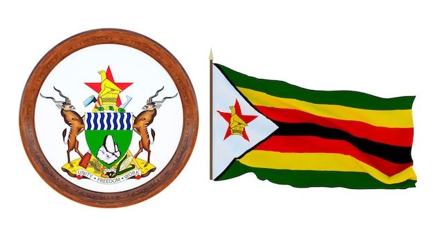 Nationale vlag en het wapen 3D illustratie van Zimbabwe