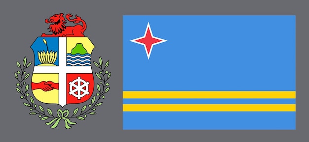 Nationale vlag en het wapen van Aruba Achtergrond voor redacteuren en ontwerpers Nationale feestdag