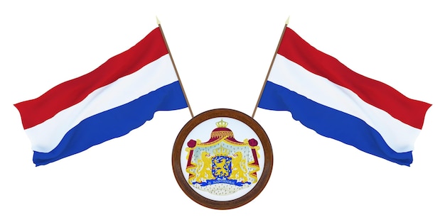 Nationale vlag en het wapen van Nederland Achtergrond voor redacteuren en ontwerpers Nationale feestdag 3D illustratie