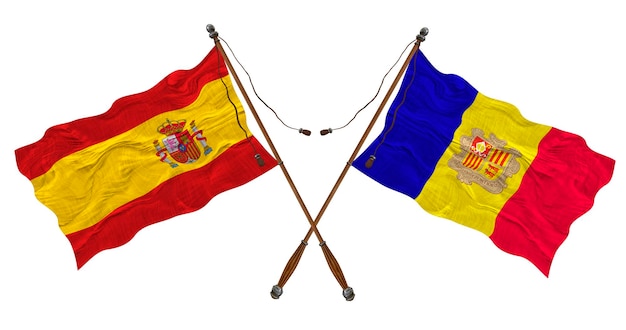 Nationale vlag van Andorra en Spanje Achtergrond voor ontwerpers