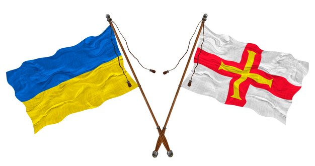 Nationale vlag van baljuwschap van Guernsey en Oekraïne Achtergrond voor ontwerpers
