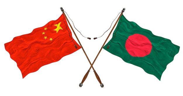 Nationale vlag van Bangladesh en China Achtergrond voor ontwerpers