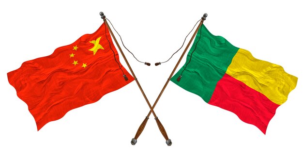 Nationale vlag van Benin en China Achtergrond voor ontwerpers