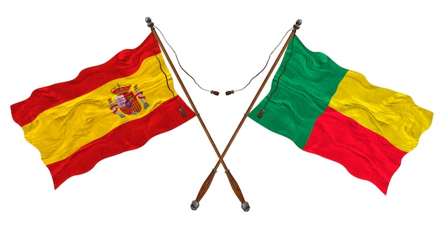 Nationale vlag van Benin en Spanje Achtergrond voor ontwerpers