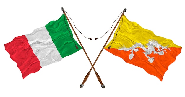 Nationale vlag van Bhutan en Italië Achtergrond voor ontwerpers