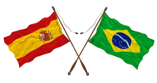 Nationale vlag van Brazilië en Spanje Achtergrond voor ontwerpers