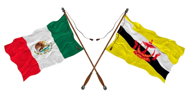 Nationale vlag van Brunei en Mexico Achtergrond voor ontwerpers