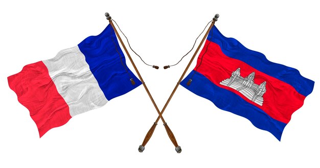 Nationale vlag van Cambodja en Frankrijk Achtergrond voor ontwerpers