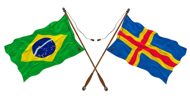 Nationale vlag van de Aland-eilanden en de achtergrond van Brazilië voor ontwerpers