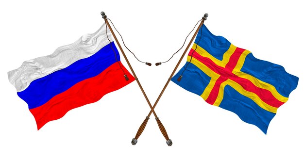 Nationale vlag van de Aland-eilanden en Rusland Achtergrond voor ontwerpers