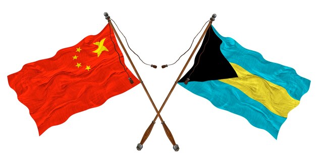 Nationale vlag van de Bahama's en China Achtergrond voor ontwerpers