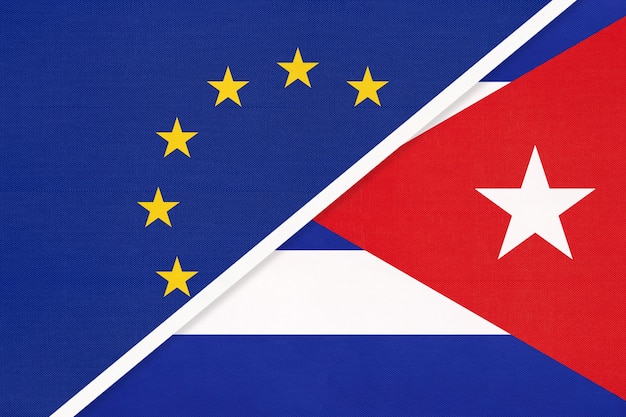 Nationale vlag van de Europese Unie of EU versus Republiek Cuba