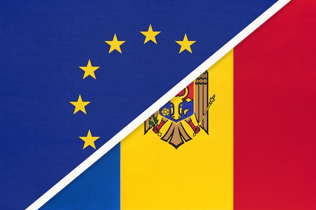 Nationale vlag van de Europese Unie of EU versus Republiek Moldavië