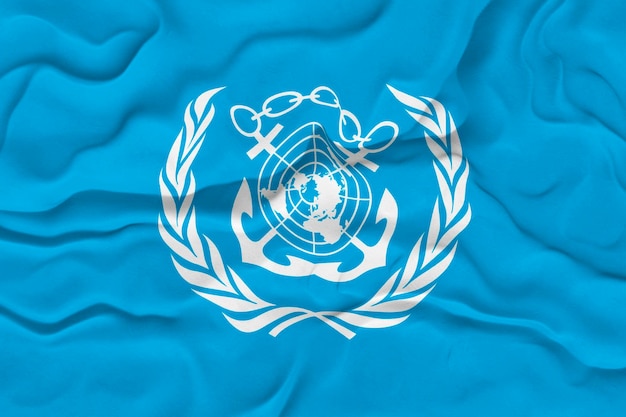 Nationale vlag van de Internationale Maritieme Organisatie Achtergrond met de vlag van de Internationale Maritieme Organisatie