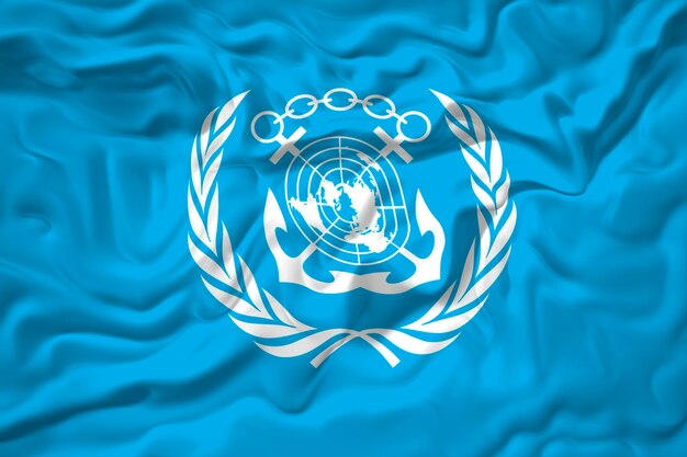 Nationale vlag van de Internationale Maritieme Organisatie Achtergrond met vlag van de Internationale Maritieme Organisatie