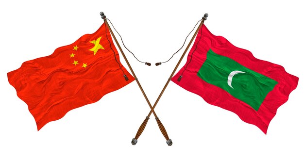 Nationale vlag van de Maldiven en China Achtergrond voor ontwerpers