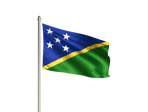 Nationale vlag van de Salomonseilanden zwaaien in geïsoleerde witte achtergrond Vlag van de Salomonseilanden