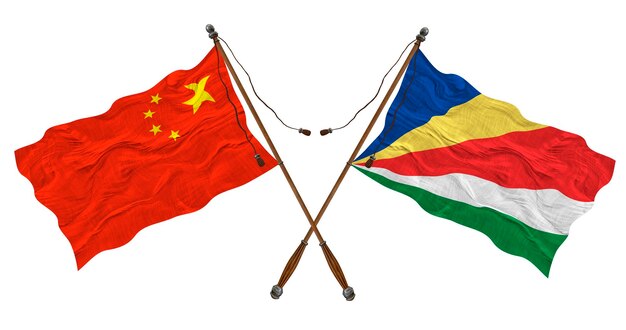 Nationale vlag van de Seychellen en China Achtergrond voor ontwerpers