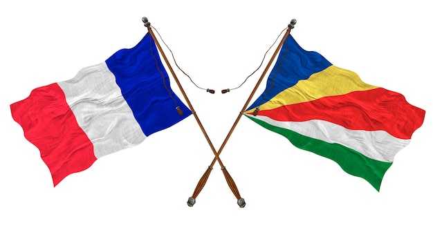 Nationale vlag van de Seychellen en Frankrijk Achtergrond voor ontwerpers
