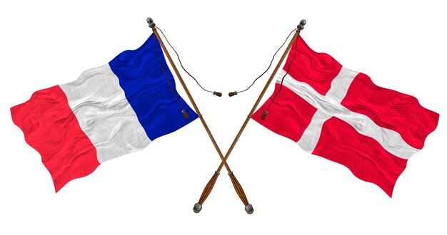 Nationale vlag van Denemarken en Frankrijk Achtergrond voor ontwerpers