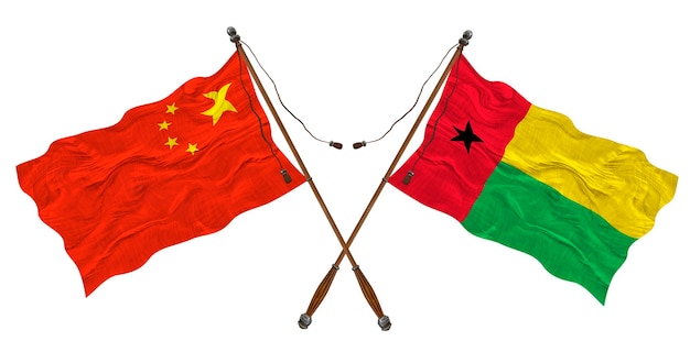 Nationale vlag van Guinee-Bissau en China Achtergrond voor ontwerpers