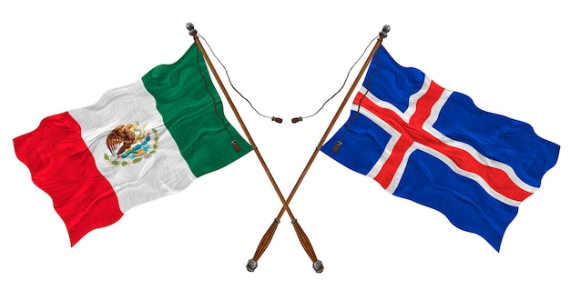 Nationale vlag van IJsland en Mexico Achtergrond voor ontwerpers