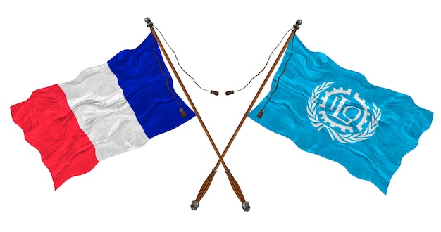 Nationale vlag van ILO en Frankrijk Achtergrond voor ontwerpers