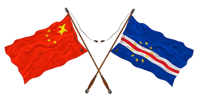 Nationale vlag van Kaapverdië en China Achtergrond voor ontwerpers