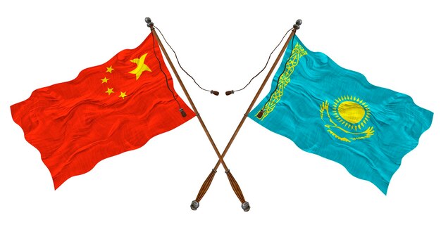 Nationale vlag van Kazachstan en China Achtergrond voor ontwerpers