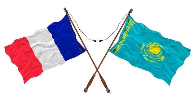 Nationale vlag van Kazachstan en Frankrijk Achtergrond voor ontwerpers