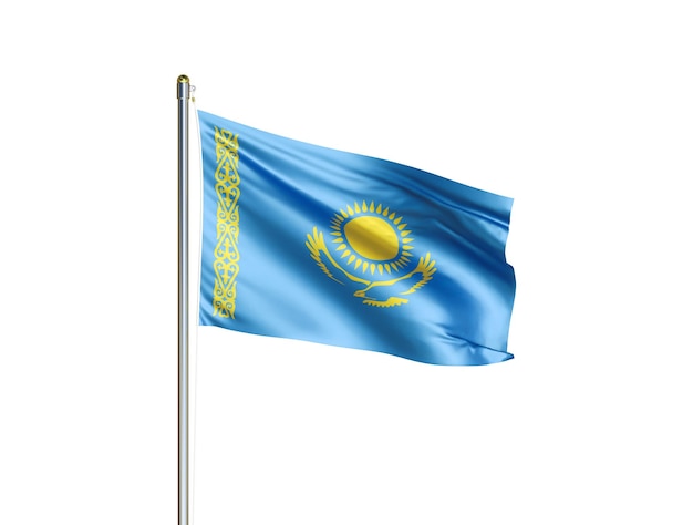 Nationale vlag van Kazachstan zwaaien in geïsoleerde witte achtergrond Vlag van Kazachstan 3D illustratie