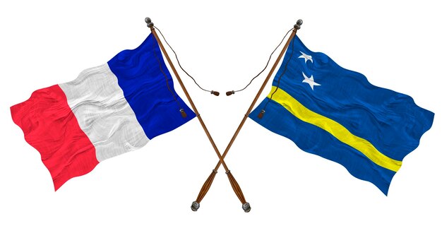 Nationale vlag van Kuracao en Frankrijk Achtergrond voor ontwerpers