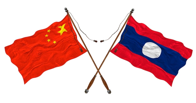 Nationale vlag van Laos en China Achtergrond voor ontwerpers