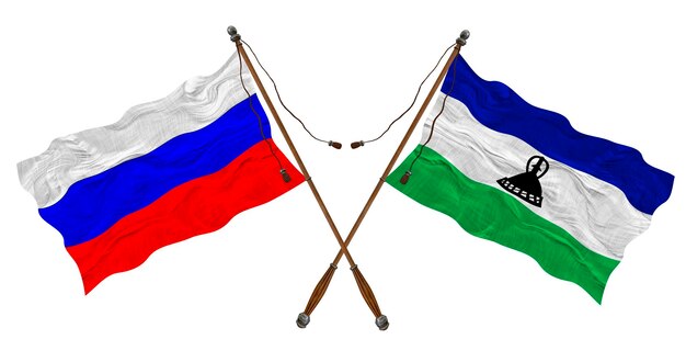 Nationale vlag van Lesotho en Rusland Achtergrond voor ontwerpers