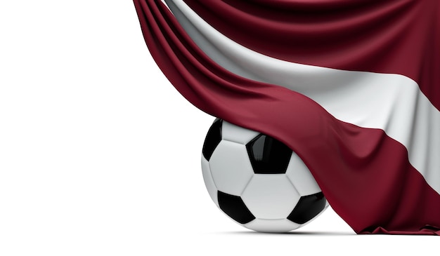 Nationale vlag van Letland gedrapeerd over een voetbal voetbal 3D Rendering