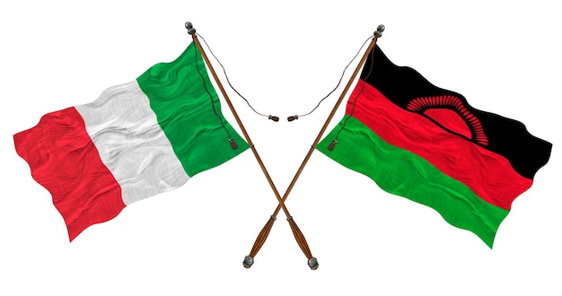 Nationale vlag van Malawi en Italië Achtergrond voor ontwerpers