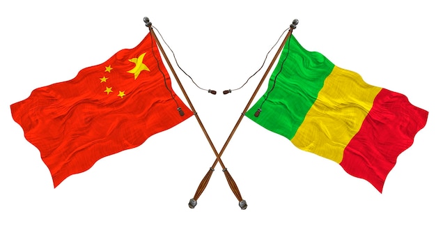 Nationale vlag van Mali en China Achtergrond voor ontwerpers