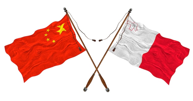 Nationale vlag van Malta en China Achtergrond voor ontwerpers