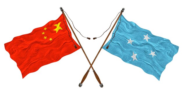 Nationale vlag van Micronesië en China Achtergrond voor ontwerpers