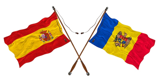 Nationale vlag van Moldavië en Spanje Achtergrond voor ontwerpers