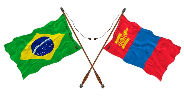 Nationale vlag van Mongolië en Brazilië Achtergrond voor ontwerpers